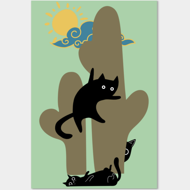 Catcus Prickly Predicament Fun Summer Cat Lovers Wall Art by casualteesinc