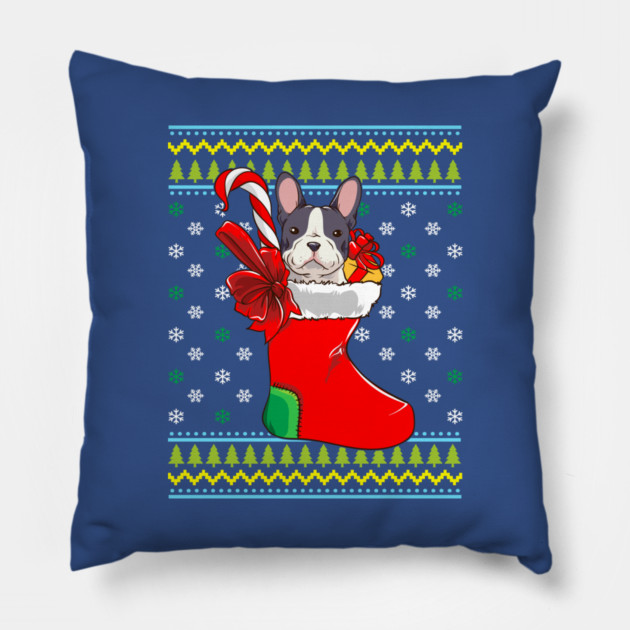 Bulldog Ugly Christmas Sweater Pillow by creative