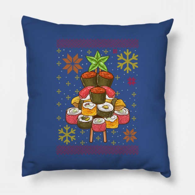 Sushi Ugly Christmas Tree Pillow by creative