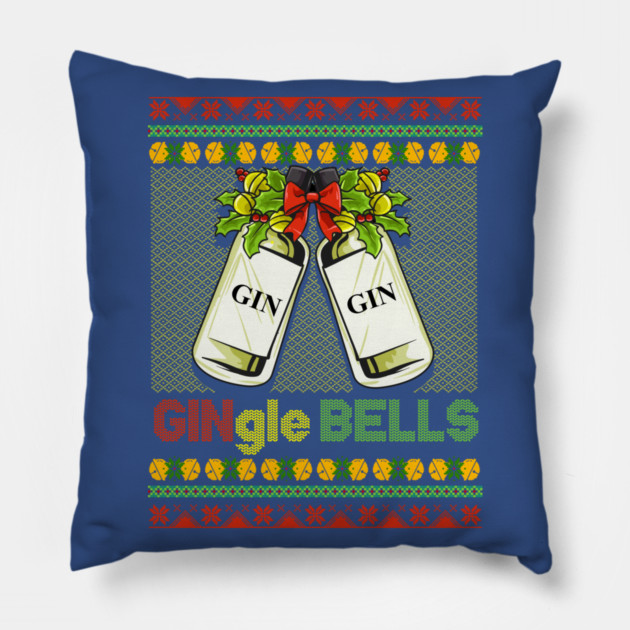 Gin-gle Bells Ugly Christmas Sweater Pillow by creative