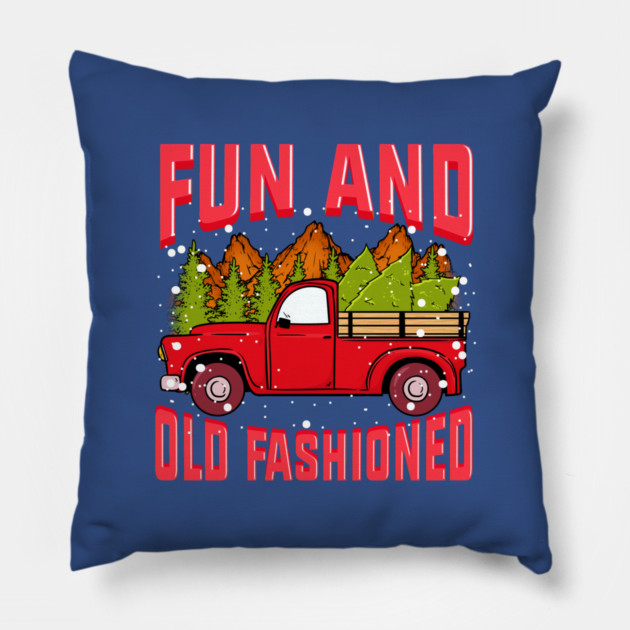 Fun Old fashioned Christmas Retro Vintage Truck Funny Pillow by creative