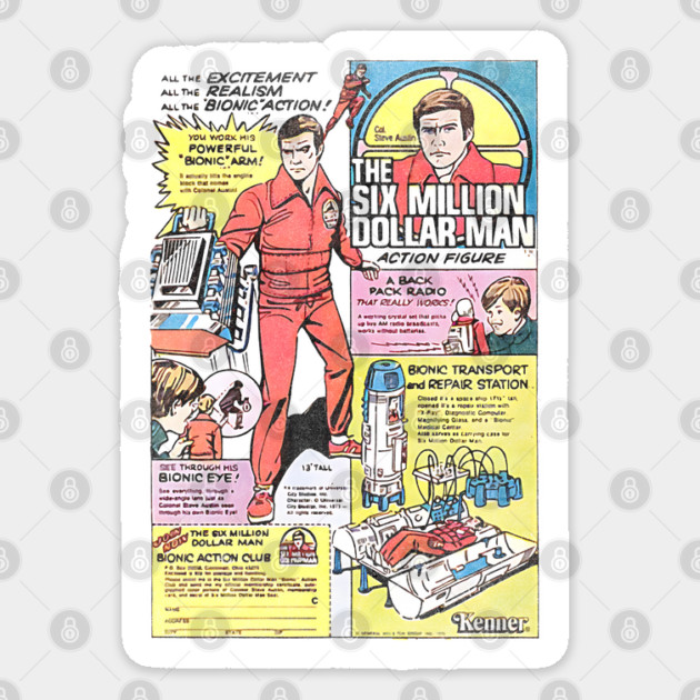 70'a Distressed Retro Vintage Six Million Dollar Man Toy Ad Design Sticker by Joaddo