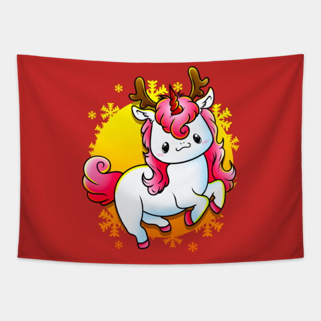 Kawaii Xmas Unicorn Funny Humor Tapestry by creative