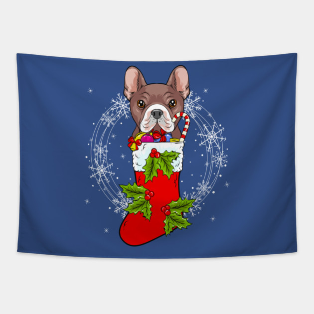 Xmas French Bulldog Stocking Stuffer Funny Tapestry by creative