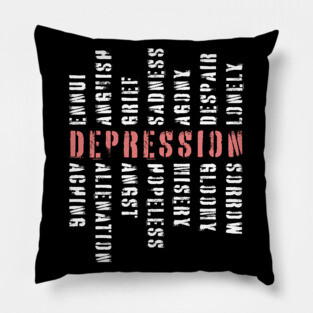Words of Depression - Word Mosaic - Elegant Minimalism Pillow