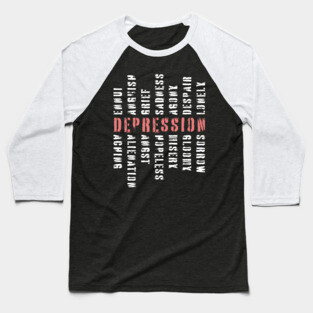 Words of Depression - Word Mosaic - Elegant Minimalism Baseball T-Shirt