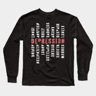 Words of Depression - Word Mosaic - Elegant Minimalism Long Sleeve T-Shirt