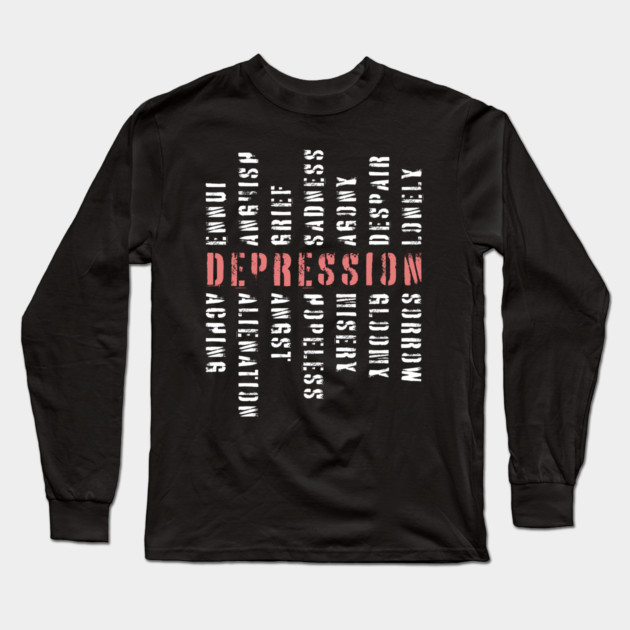 Words of Depression - Word Mosaic - Elegant Minimalism Long Sleeve T-Shirt by TuncGK