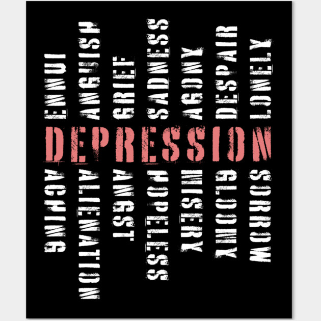 Words of Depression - Word Mosaic - Elegant Minimalism Wall Art by TuncGK