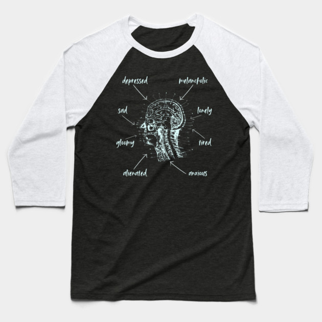 Anatomy of Depression - Playful & Sarcastic Baseball T-Shirt by TuncGK