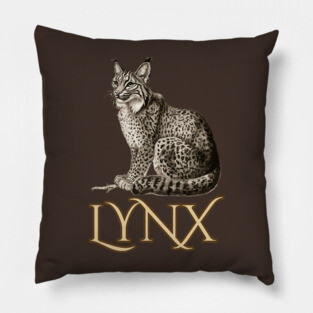 Wild Lynx - 19th Century Zoological Drawing Style Pillow