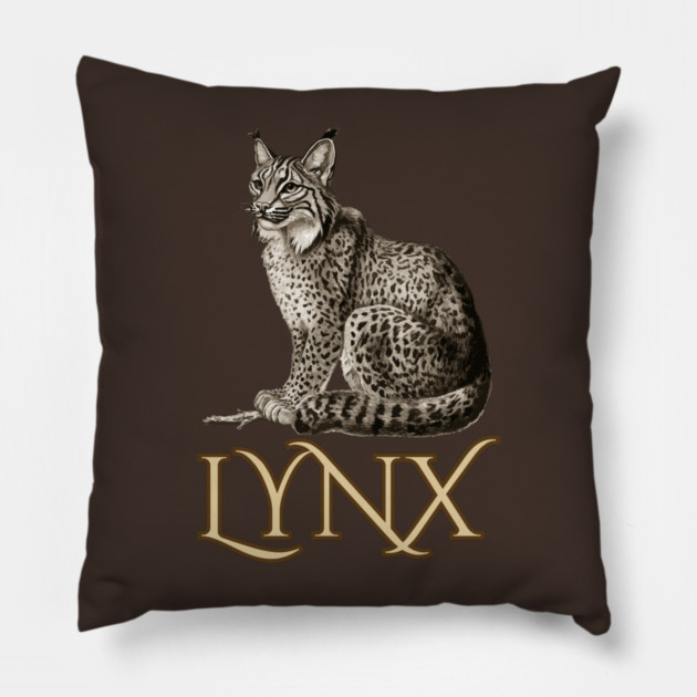 Wild Lynx - 19th Century Zoological Drawing Style Pillow by TuncGK