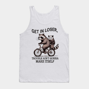Get In Loser Funny Raccoon Possum Meme Humor Retro Tank Top