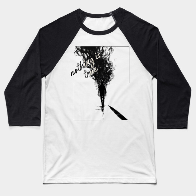 Nothing is Real - Surrealist Line Art Baseball T-Shirt by TuncGK