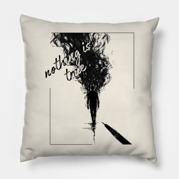 Nothing is Real - Surrealist Line Art Pillow by TuncGK