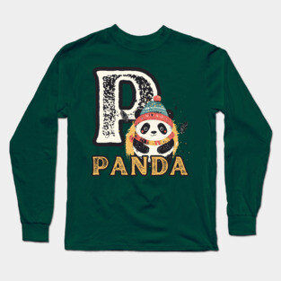 Panda - Animal Letters - Vintage Winter Long Sleeve T-Shirt