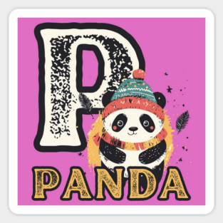 Panda - Animal Letters - Vintage Winter Magnet