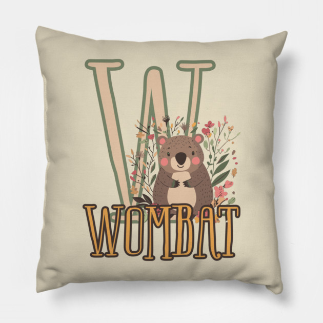 Wombat - Animal Letters - Cute Boho Chic Pillow by TuncGK
