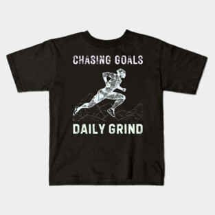 Daily Grind - Chasing Miles - Runner & Athlete - Grunge Line Art Kids T-Shirt