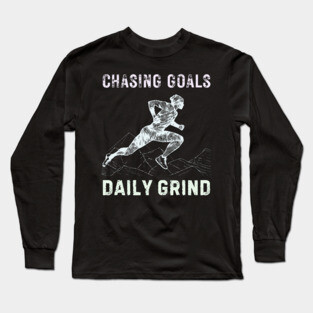 Daily Grind - Chasing Miles - Runner & Athlete - Grunge Line Art Long Sleeve T-Shirt