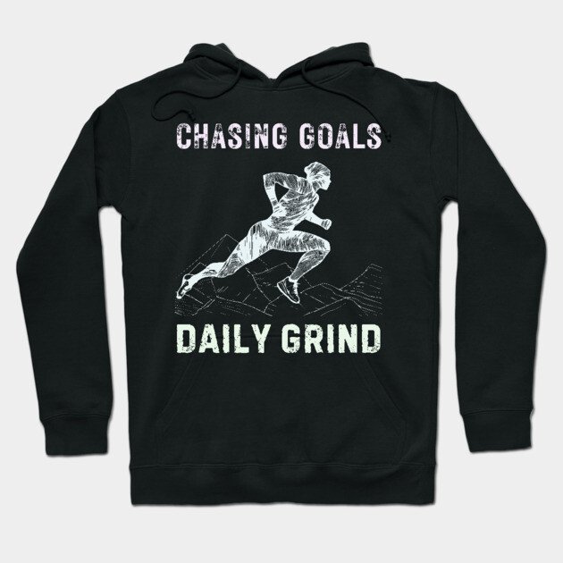 Daily Grind - Chasing Miles - Runner & Athlete - Grunge Line Art Hoodie by TuncGK