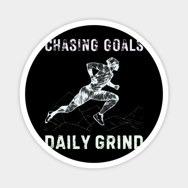 Daily Grind - Chasing Miles - Runner & Athlete - Grunge Line Art Magnet by TuncGK