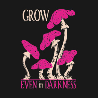 Whimsigoth Pink Mushrooms, Dark Cottagecore Fairy Grunge T-Shirt