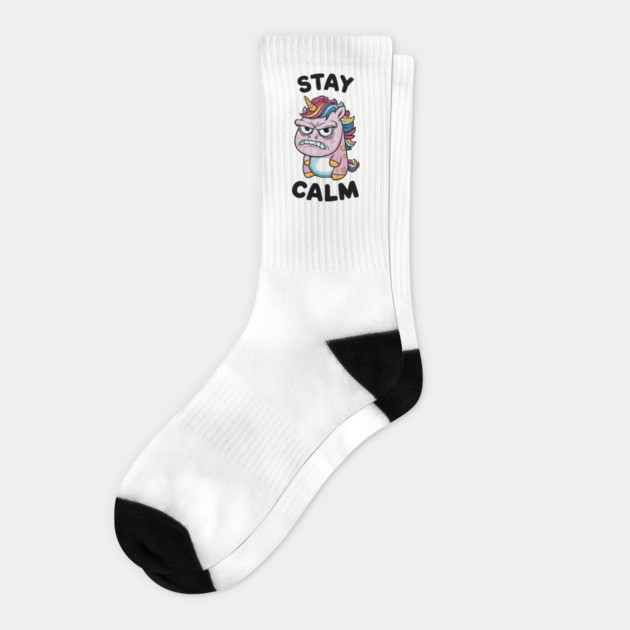 Angry Unicorn Stay Calm Sassy Attitude Socks by Anticorporati