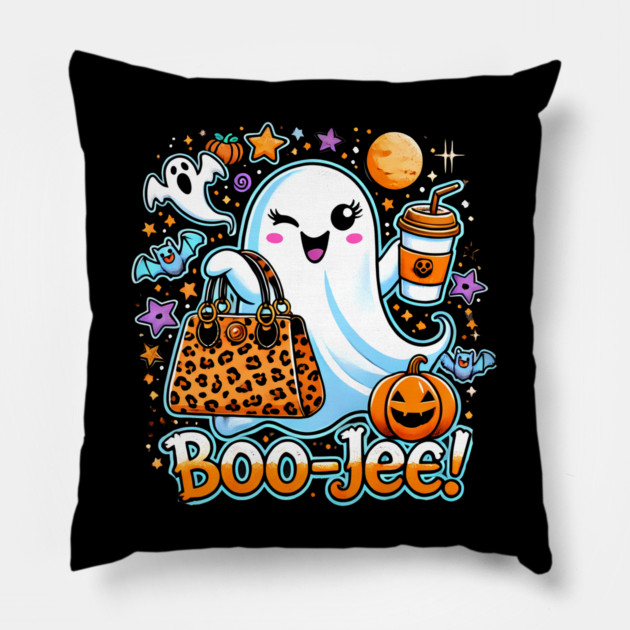 Funny Halloween Ghost Boo jee, Pumpkin Pillow by logiamerch