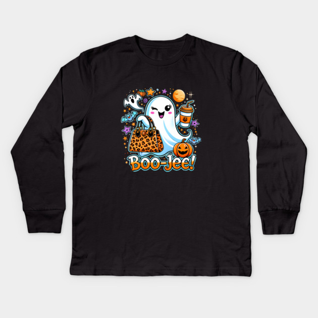 Funny Halloween Ghost Boo jee, Pumpkin Kids Long Sleeve T-Shirt by logiamerch