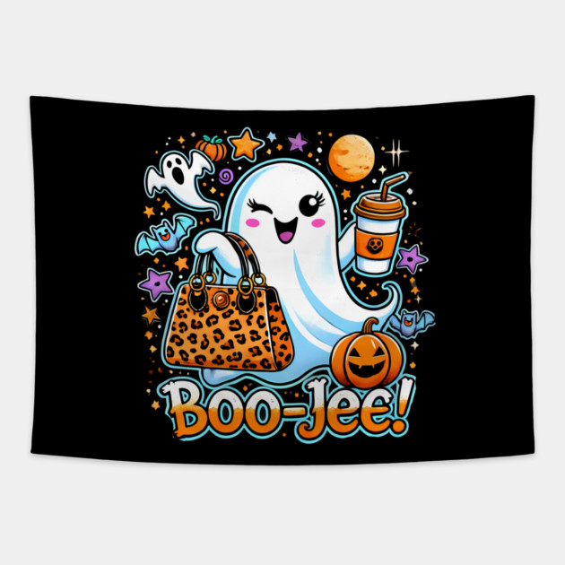 Funny Halloween Ghost Boo jee, Pumpkin Tapestry by logiamerch
