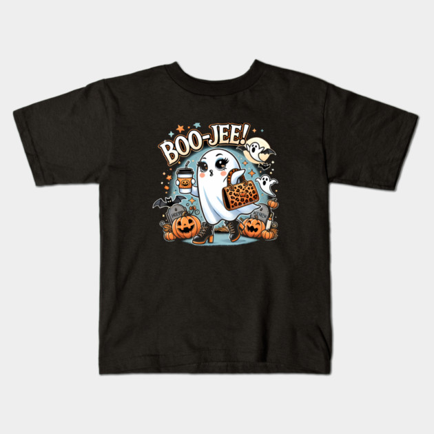 Funny Halloween Ghost Boo jee, Pumpkin Kids T-Shirt by logiamerch
