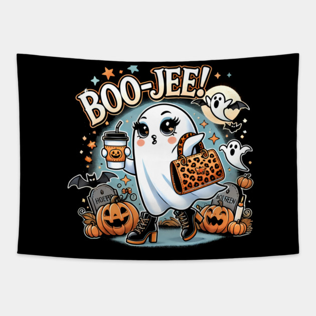 Funny Halloween Ghost Boo jee, Pumpkin Tapestry by logiamerch