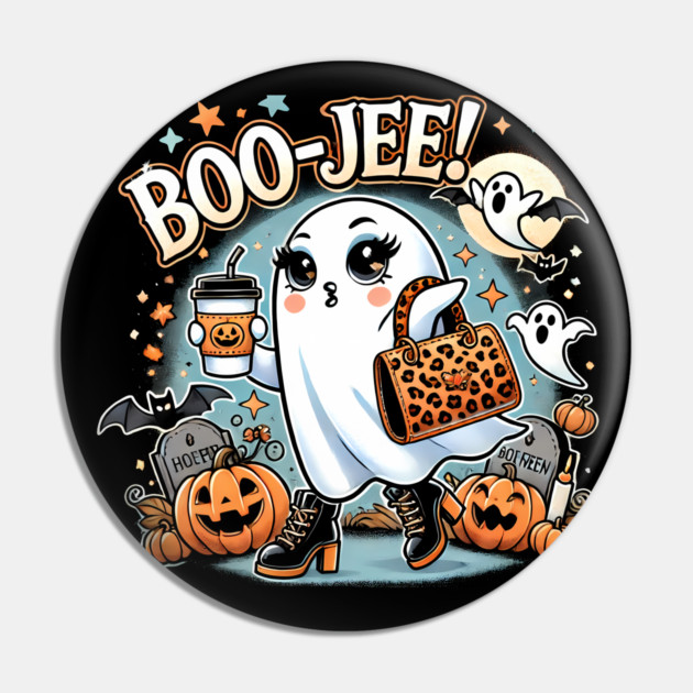 Funny Halloween Ghost Boo jee, Pumpkin Pin by logiamerch