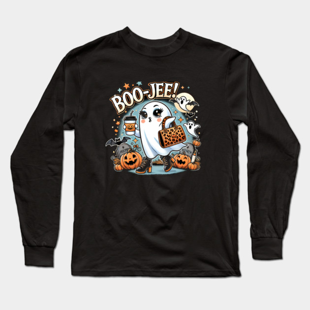 Funny Halloween Ghost Boo jee, Pumpkin Long Sleeve T-Shirt by logiamerch
