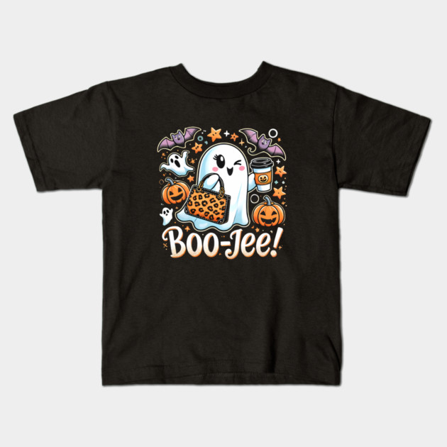 Funny Halloween Ghost Boo jee, Pumpkin Kids T-Shirt by logiamerch
