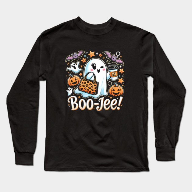 Funny Halloween Ghost Boo jee, Pumpkin Long Sleeve T-Shirt by logiamerch