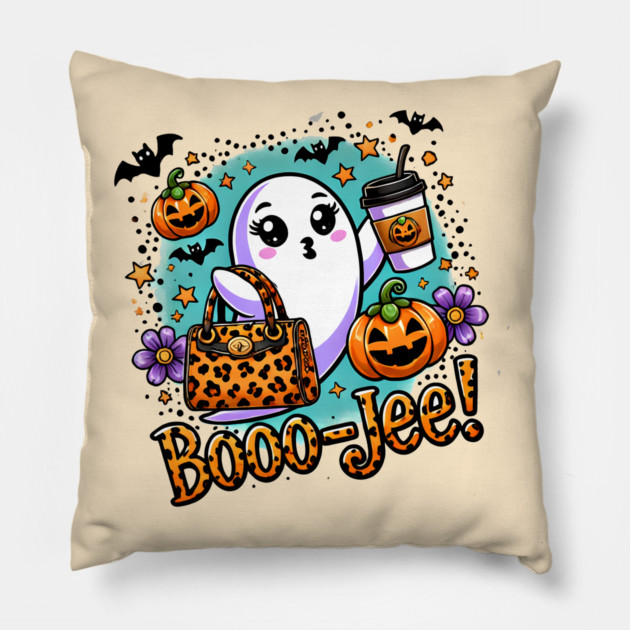 Funny Halloween Ghost Boo jee, Pumpkin Pillow by logiamerch