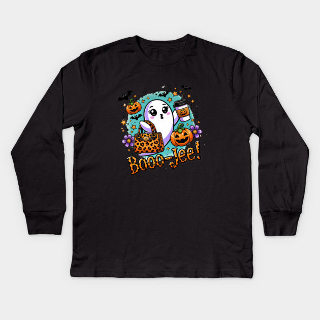Funny Halloween Ghost Boo jee, Pumpkin Kids Long Sleeve T-Shirt by logiamerch