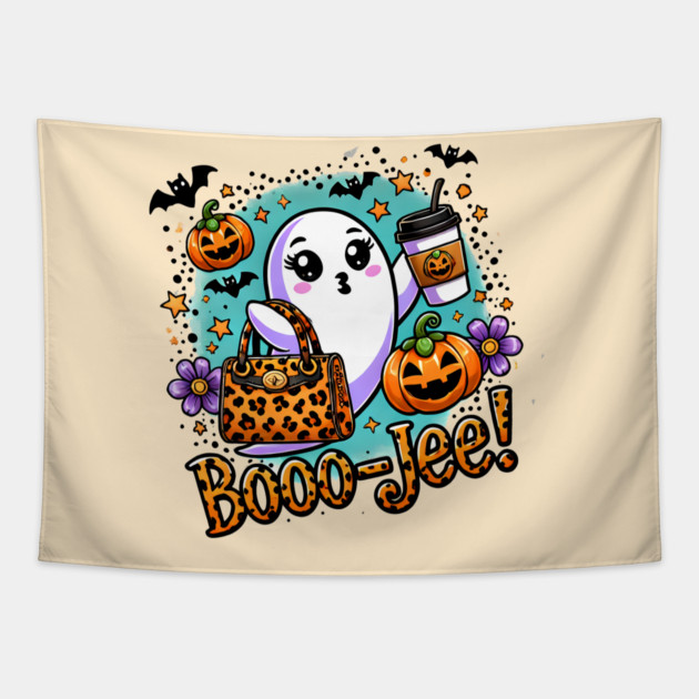 Funny Halloween Ghost Boo jee, Pumpkin Tapestry by logiamerch