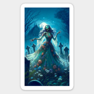 Beautiful Zombie in Graveyard Sticker