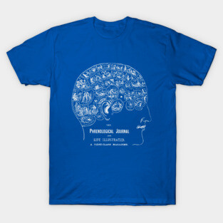 Phrenology Journal - Brain Science - Blueprint Style Anatomical Drawing T-Shirt