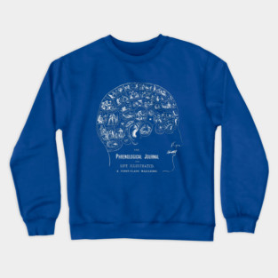 Phrenology Journal - Brain Science - Blueprint Style Anatomical Drawing Crewneck Sweatshirt