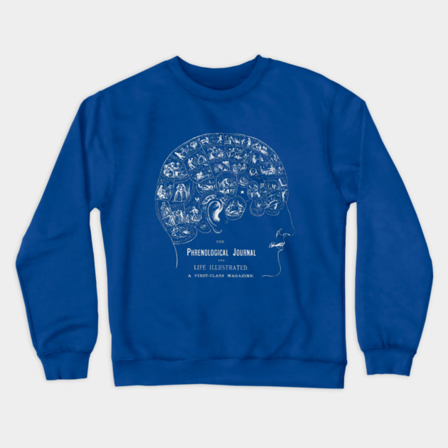 Phrenology Journal - Brain Science - Blueprint Style Anatomical Drawing Crewneck Sweatshirt by TuncGK