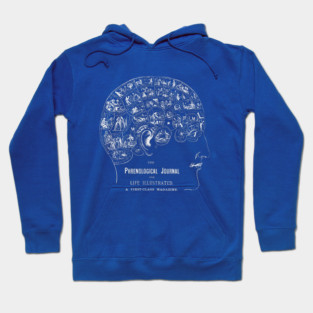 Phrenology Journal - Brain Science - Blueprint Style Anatomical Drawing Hoodie