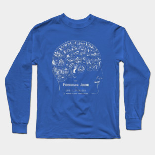 Phrenology Journal - Brain Science - Blueprint Style Anatomical Drawing Long Sleeve T-Shirt