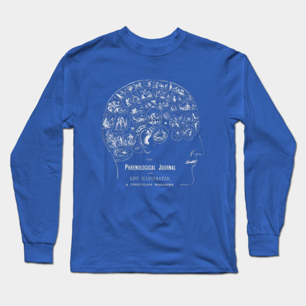 Phrenology Journal - Brain Science - Blueprint Style Anatomical Drawing Long Sleeve T-Shirt by TuncGK