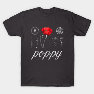 Poppy - Vintage Botanical Drawing - Chalk Art Blueprint Æshetic T-Shirt