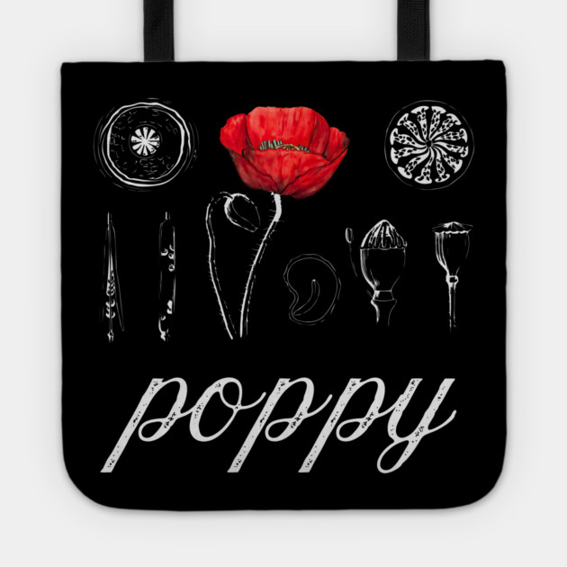 Poppy - Vintage Botanical Drawing - Chalk Art Blueprint Æshetic Tote by TuncGK