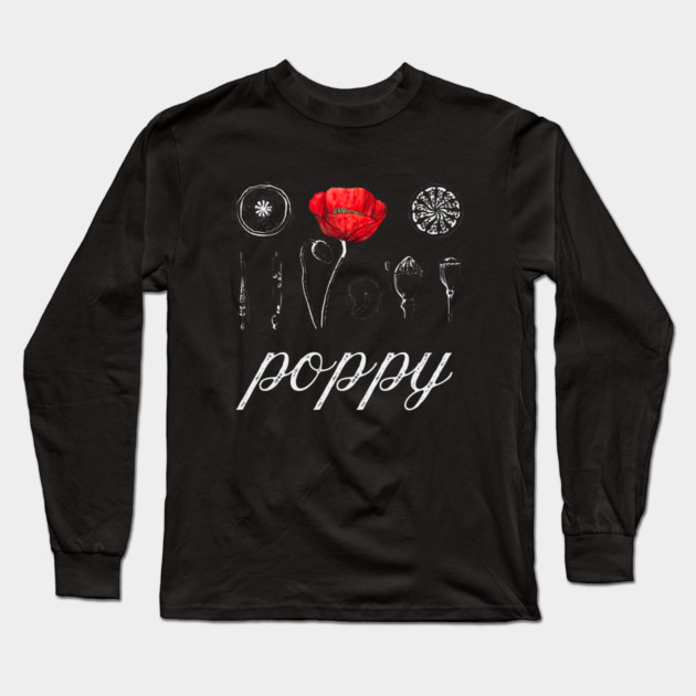 Poppy - Vintage Botanical Drawing - Chalk Art Blueprint Æshetic Long Sleeve T-Shirt by TuncGK